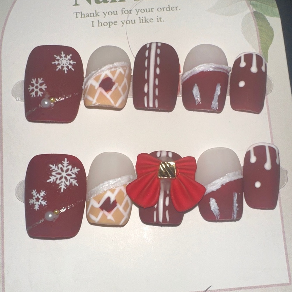 Festive Red and White Press-On Nails